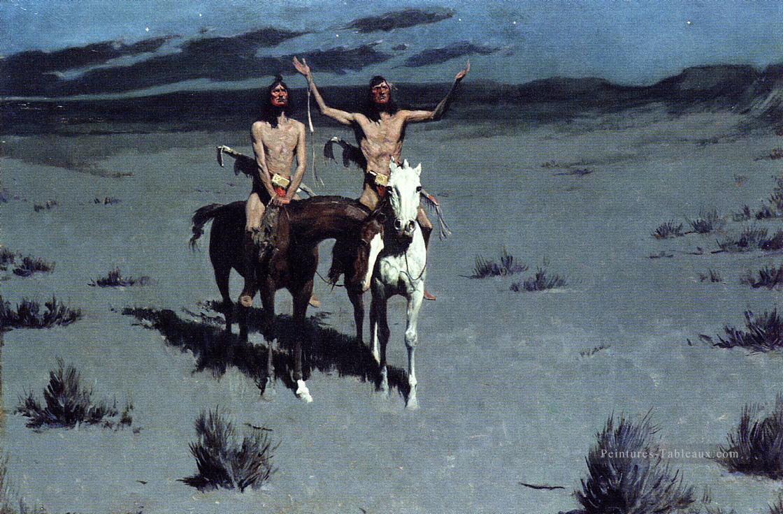 Jolie mère de la nuit Far West américain cowboy indien Frederic Remington Peintures à l'huile